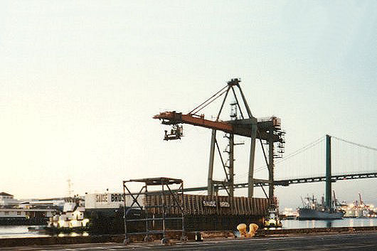 Barge relocating Hitachi crane in LA