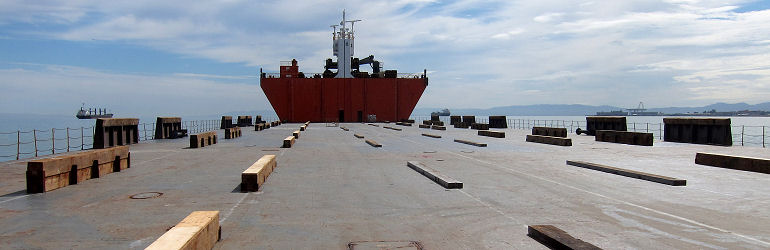 SF drydock transport on Tern - Cribbing ready on deck