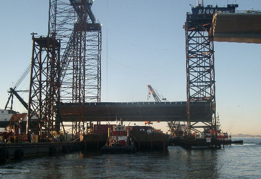 East tub lifted of the barge Lucky Logger