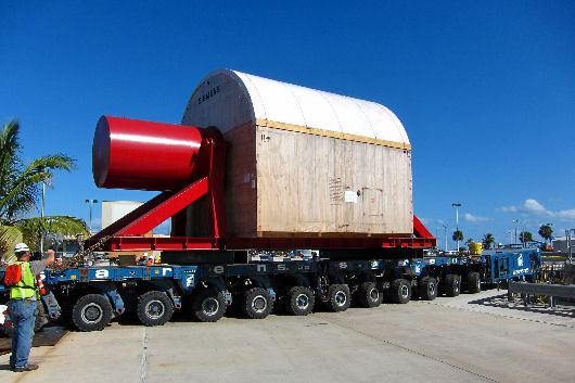 Turbine rotor rolled off over steel ramp