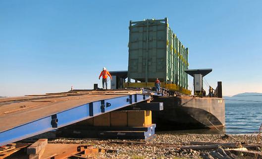 Radiant module rolled off over steel ramp